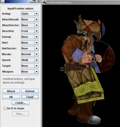 

Screenshot of an animated character based on input values and buttons for one time actions.