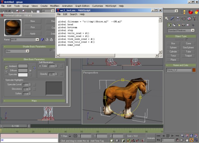 GMax import script in action with a horse loaded