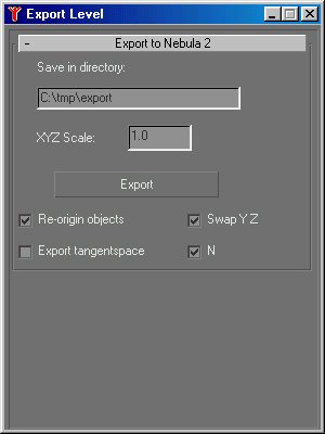 Nebula export options window 